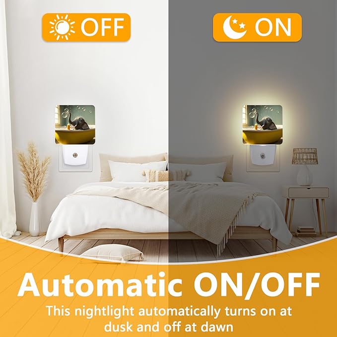 GANTINIR Cute Elephant Take a Bath Night Light, Plug-into African Animal Nightlight White LED Lamp, Energy Efficient Decor Desk Lamp for Bedroom Hallway Stairs Bathroom