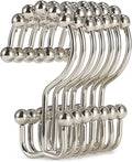 Shower Curtain Hooks, Goowin Shower Curtain Rings, Stainless Steel Shower Curtain Hooks Rust Proof Free Sliding Double Shower Hooks for Curtain, Shower Curtains & Liners (Nickel)
