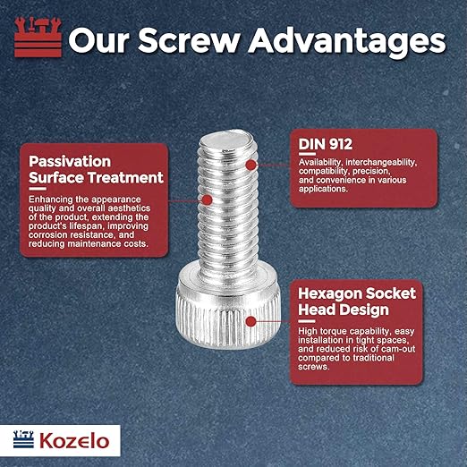 Kozelo 40pcs Socket Head Cap Screws - [M5-0.8 x 12mm] 304 Stainless Steel Allen Socket Drive for Electrical Motor 3D Printing Fan Engine Replacement Use, Silver