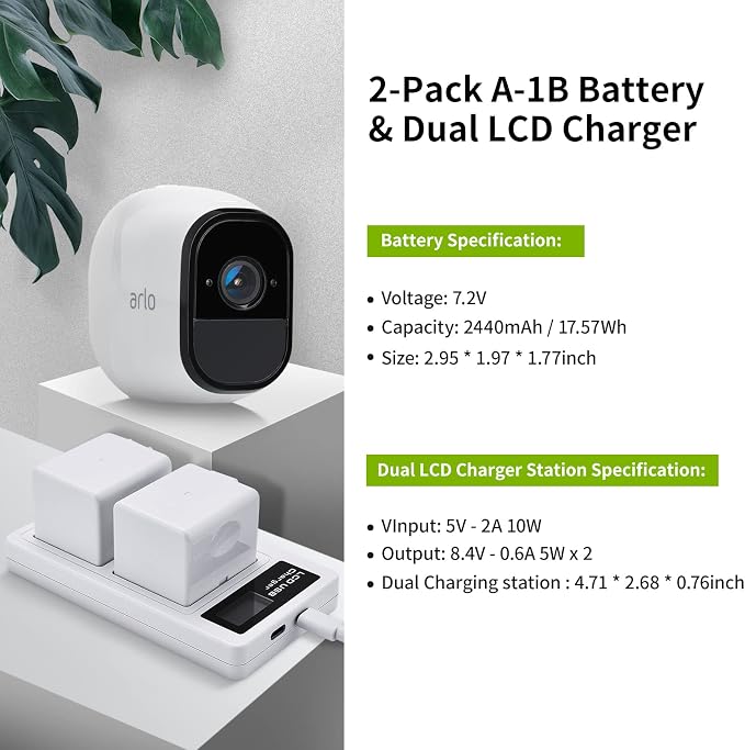 2- Pack Batteries and Charger for arlo Pro, Pro 2 Camera, 2440mAh Rechargeable - Image 4