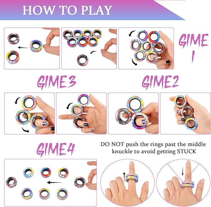 Cevioce 9Pcs Magnetic Rings Fidget Toy Set, ADHD Anxiety Magnetic Fidget Toys Adults Fidget Spinner Rings for Relief, Valentines Day Gifts for Him 8+ Year Old Teen Boy Adults Easter Basket Stuffers