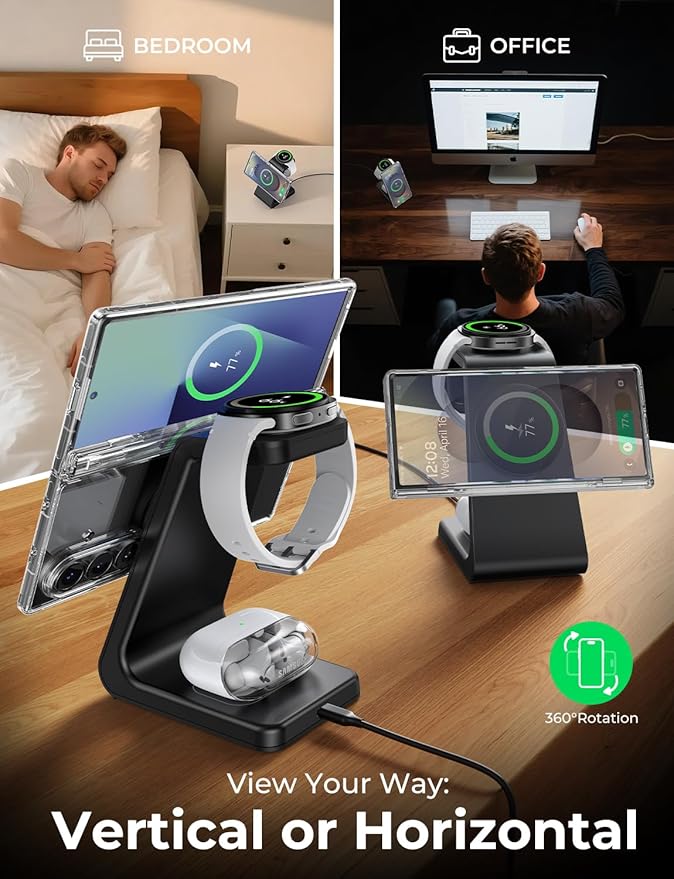 Magnetic Wireless Charger for Samsung, 3 in 1 Mag-Safe Charging Station for Galaxy Watch Ultra/8/7/6, Galaxy Watch Charger, Mag-Safe Charger for S25 Ultra S24 S23 S22/ Z Fold7/ Flip7, Galaxy Buds