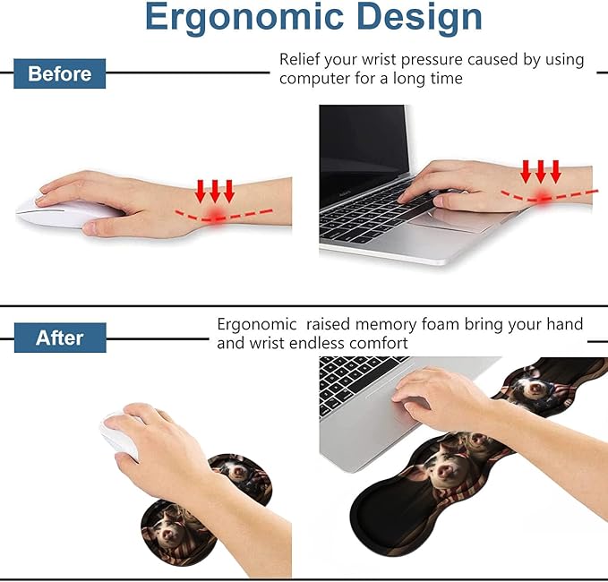 Ergonomic Keyboard Wrist Rest & Mouse Pad Wrist Rest Set, Large XXL Gaming Desk Mat 31.5"x 11.8" with Memory Foam, Easy Typing Pain Relief for Office & Home, Funny Piggy Wrapped in American Flag