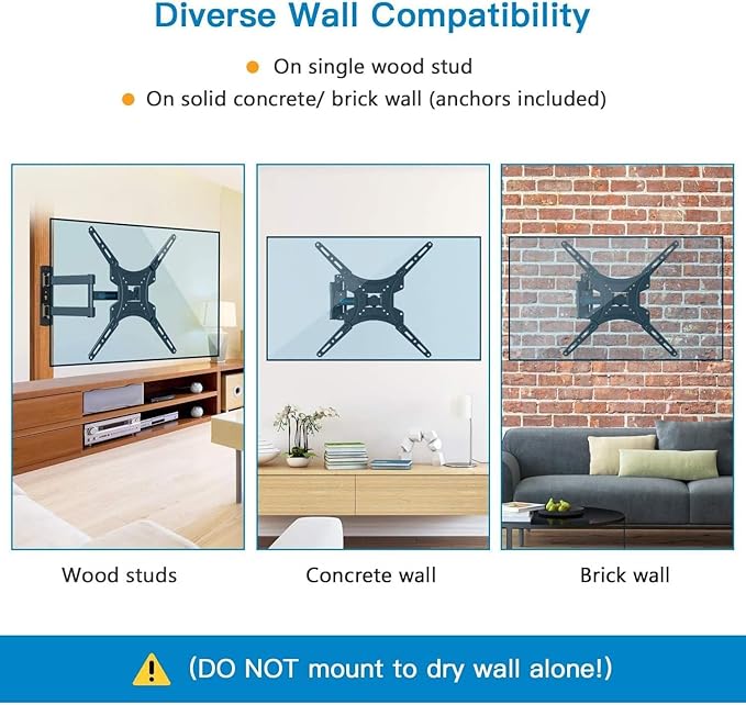 Full Motion TV Wall Mount Bracket Articulating Arms Swivels Tilts Extension for Most 24-55 Inch LED LCD Flat Curved Screen TVs, Max VESA 400x400mm up to 66lbs by Pipishell