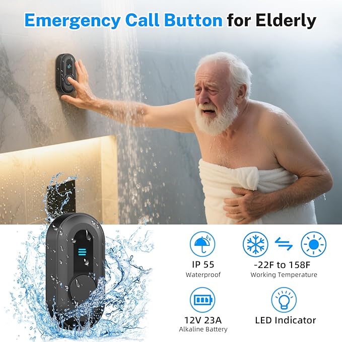 Wireless Emergency Call Button System - 500 Ft Range Caregiver Pager with LED Display, 10 Waterproof Alert Buttons & 1 Receiver for Elderly, Patients, Disabled at Home, Hospital, Clinic
