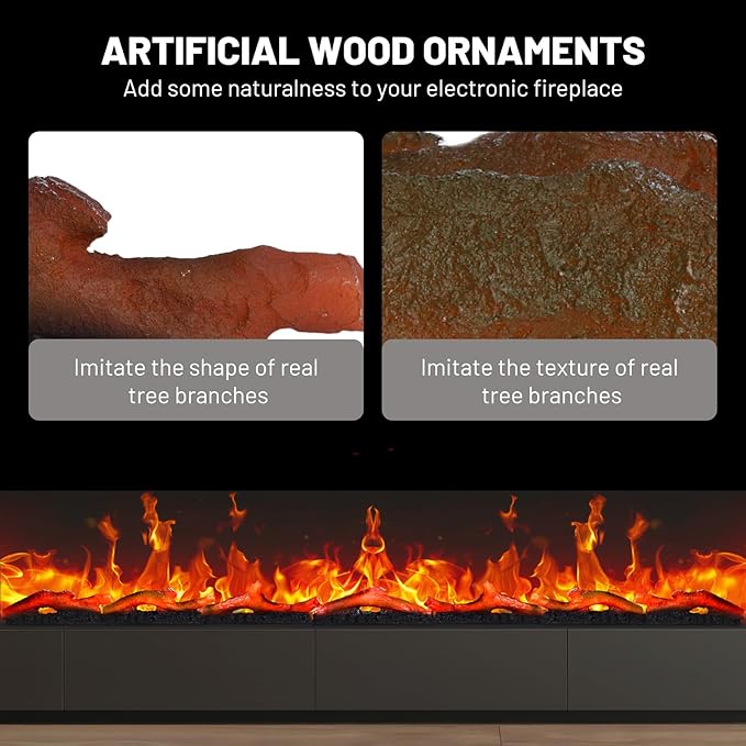Electric Fireplace Wall Fireplace Recessed 3 Log Flame Colors Electric Fireplace Synthetic Resin Decoration Transparent Logs Flame for 68 inch Indoor Electric Fireplaces 7Pieces