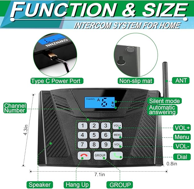 Intercoms Wireless for Home Hands Free, Upgrade Two Way Intercom 5300 Feet Range, Full Duplex Wireless Intercom System for Home Use, Home Communication System with Clear Sound(4 Packs, Black)