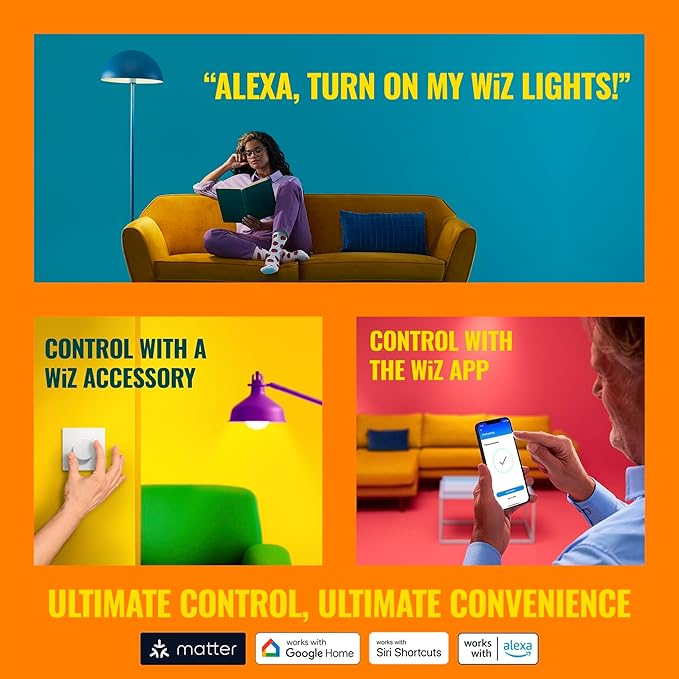 WiZ Connected Color ST19 Filament LED Smart Bulb - Pack of 6-300 Lumen - E26 - Indoor - Wi-Fi Enabled - Voice/App Control - Motion Activation - Matter Compatible