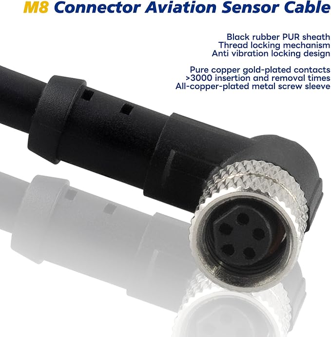 Lonlonty M8 Connector Aviation Sensor Cable - Female 5 Pin Right Angle 6.5Ft/2M Aviation Socket Shielded Electrical Cable for Industrial Automation Control,Fieldbus Module,Device Network