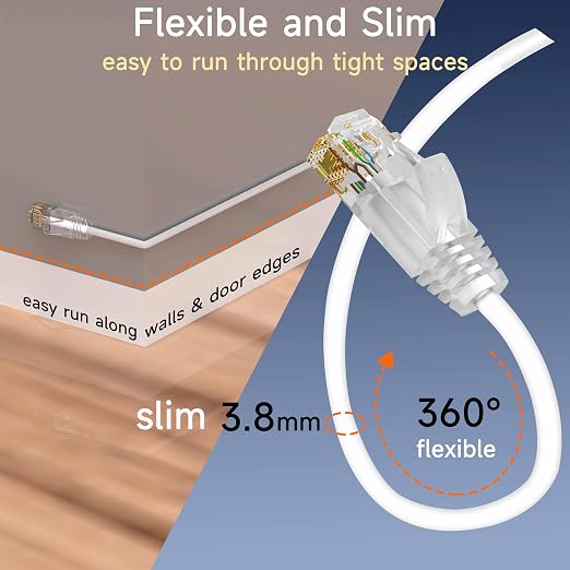 Cat6a Slim Ethernet Patch Cable 50ft Indoor & Outdoor, Flexible 10G Cat6 - Image 2