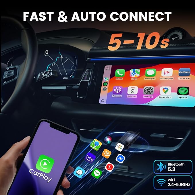 HEYINCAR+ H-Air Wireless CarPlay & Android Auto Adapter, 2025 Upgrade, Plug & Play USB Dongle, Convert Wired CarPlay Auto to Wireless, No Latency, Fast Connection, for Apple iPhone & Android Phones