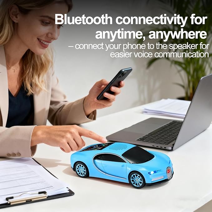 WSTER Luxury Sports Car Model Bluetooth Speaker with HD Sound, TWS Stereo Pairing, Display Screen, Built-in Microphone, Unique Bluetooth Car Speaker for Home, Party, Outdoor & Beach (Blue)