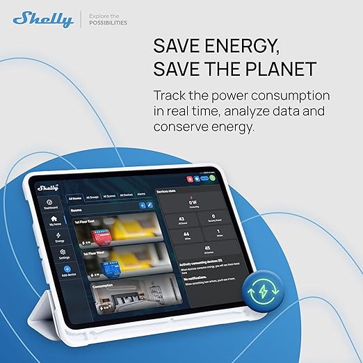 Shelly 1PM Gen3 | WiFi Smart Relay Switch with Power Metering, 1-Channel 16A | Home Automation | Compatible with Alexa & Google Home | iOS Android App | No Hub | Wireless Lighting Control