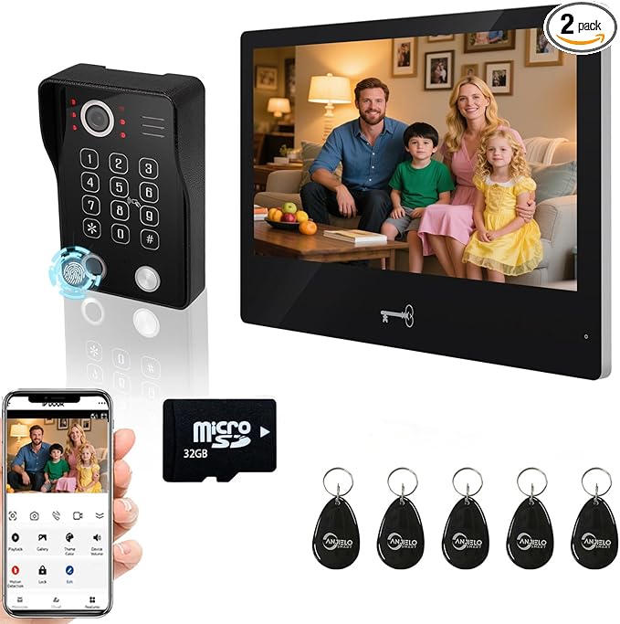 Wired Video Apartment Intercom System,Door Phone Kit,10 Inch Touch Monitor with 1080P HD Doorbell Camera,Supporting Motion Detecting 5 in 1 RFID Card Unlcking for Home Villa (1 Doorbell + 1 Monitor)