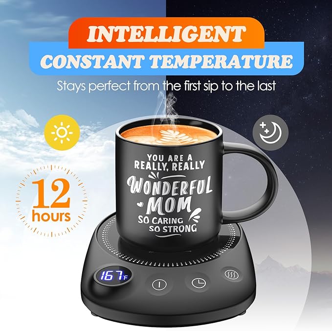 Coffee Mug Warmer - Fastest Heating & Highest Temperature, Coffee Cup Warmer for Desk Auto Shut Off, 4 Temp Settings & 1-12H Timer, Smart Electric Beverage Warmer for Coffee (Glossy Black)