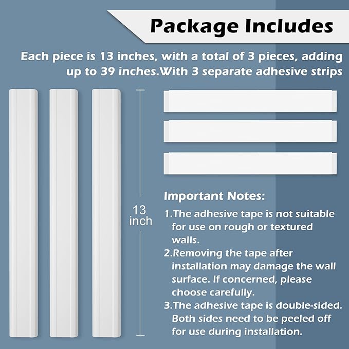 TV Cord Hider - 39in(3xL13in) Cord Covers for Wall Mounted TV Cable Hider Wall Kit | Wire Hiders for TV on Wall, Wire Covers for Cords, Cord Concealer Hide Cords, 1.5" W*0.75" H, Grey