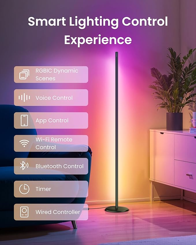 SwitchBot Smart RGBICWW Voice/APP Controlled Floor Lamp with Matter, Warm & Cool White, Alexa-Compatible Lamp, Works with Apple Home, Google Home – 1200lm Music Sync, Lamp for Living Room for Bedroom