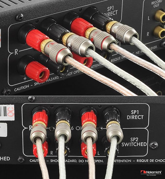 Nakamichi FanLock Excel Series 24k Gold Plated Banana Plugs 10 AWG - 18 AWG Gauge Size 4mm for Speakers Amplifier Hi-Fi Stereo Home Theatre Radio Audio Wire Cable Quick Connector, 10 Pcs (5-Pairs)