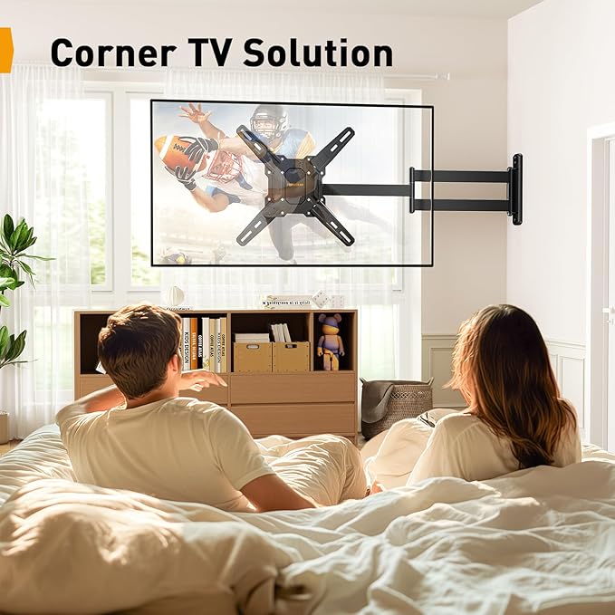 Perlegear Long Arm TV Wall Mount for 26-65 inch TVs up to 100 lbs, Corner TV Mount Bracket with 31.65” Extension, Swivel, Tilt Articulating Arms, Max VESA 400x400mm, Full Motion Wall Mount PGMF25B