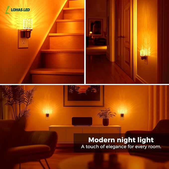 L LOHAS LED Night Light, 2 Pack Dimmable Night Lights Plug into Wall, Automatic Night Lights Plug in with Auto Light Sensor,Adjustable Brightness Amber LED Night Light, for Bedroom Hallway Home Decor