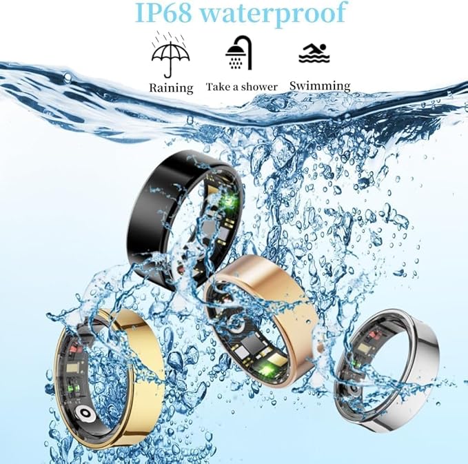 Smart Ring Health & Fitness Tracker for Men & Women, Heart Rate, SPO₂, Sleep & Activity Monitoring, IP68 Waterproof, Long Battery Life, Family Care Mode, No Subscription Fee (Black, 13)
