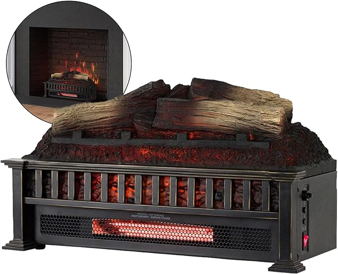 Country Living 23 inch Electric Log Set | Crackling Sound | 1000 Sq Ft Heater | Faux Logs Insert with Infrared Flames for Existing Fireplaces | Remote Control Included