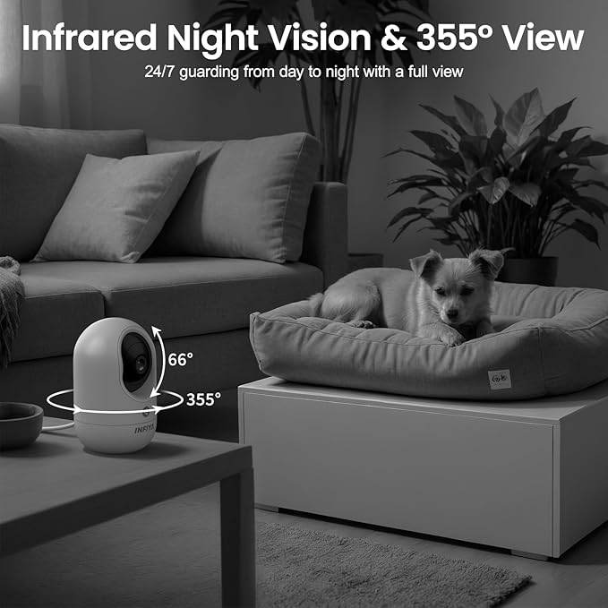INFIYA 2K Security Camera Indoor-360 Cameras for Home Security and One-Tap Call, Elderly/Cat/Baby/Nanny, Motion Alert, Intelligent Tracking, 2.4GHz WiFi Only, Work with Alexa/Google Home, K7 2Pack