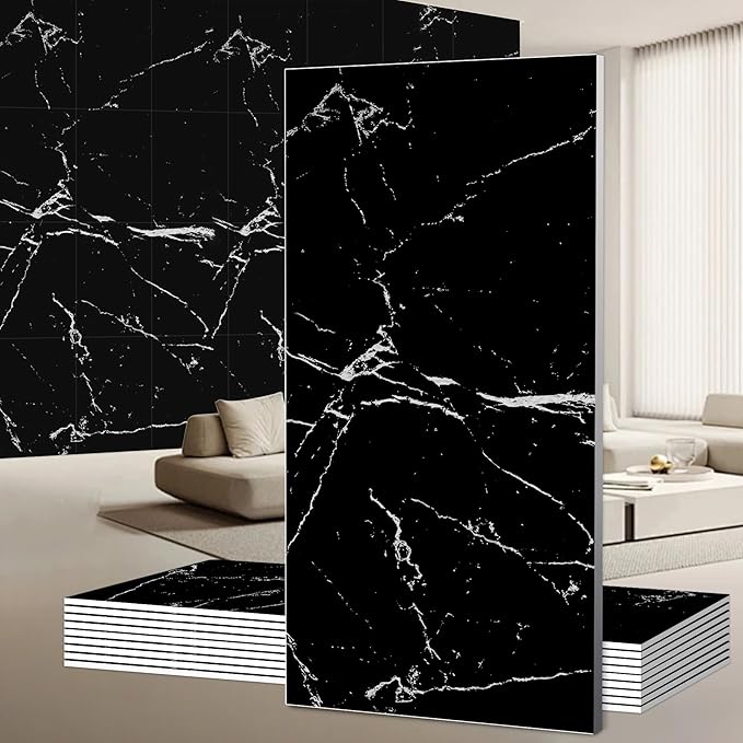 Wall Panels Peel and Stick，PVC imitation artificial marble tiles sticker，30 pcs 23.6" L x 11.8" W，Heat-Resistant Backsplash Tile，Ideal for Kitchen Bathrooms Living Rooms Bedrooms. (Lapis Niger, 30pcs)