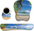 Ergonomic Mouse Pad Wrist Support and Keyboard Wrist Rest Set with Coasters, Non-Slip PU Base, Easy Typing & Pain Relief for Computer Laptop Home Office, Shore Palms Tropical Beach