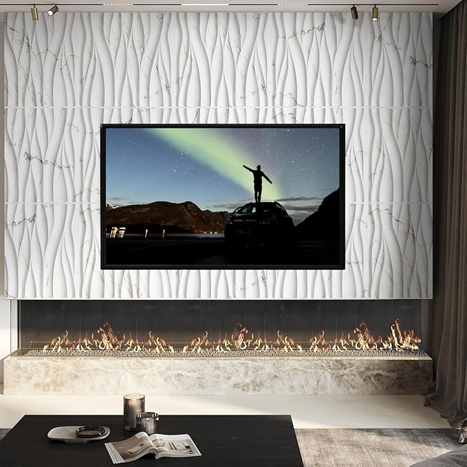 STICKGOO Wave Wall Panels for Interior Wall Decor, White Marble Mixed Gold Thread 3D Wall Panels Accent Wall, Decorative PVC Panels for Living Room Bedroom TV Background