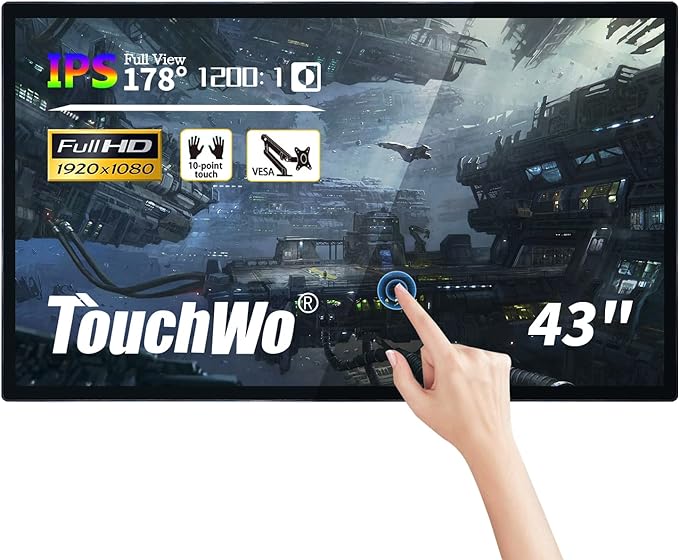 TouchWo 43 inch Interactive Touchscreen Monitor, Smart Board with 16:9 Display 1080P, Win-11 Electronic Whiteboard Touchscreen PC for Office and Classroom, Core i7 RAM 8G & ROM 512G