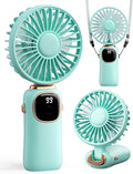 coldSky Portable Handheld Fan, 4000mAh Battery Operated Fan with LED Display, Handheld/Neck/Desk 3 in 1 Personal Small Fans, 90° Foldable Desk Fan with Base, 5 Speed Makeup Lash Fan for Women Green