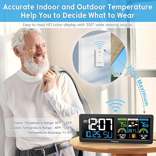 Geevon Weather Stations Wireless Indoor Outdoor Thermometer - Image 5