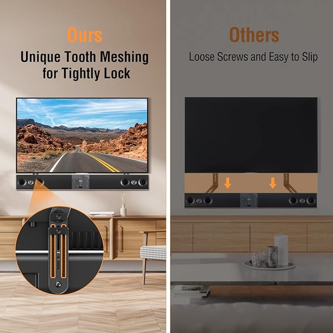 ELIVED Soundbar Mount, Sound Bar TV Bracket, for Mounting Above or Under TV, Fits Most Sound Bars Up to 15 Lbs, Tool-Free Knob Adjustable, for 23-90" tvs with Detachable Extension Arms and L-Brackets