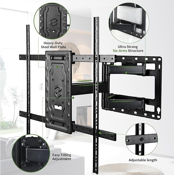 DYZJREL Full Motion TV Wall Mount for 32-75 Inch TVs, VESA Compatible, 150 lbs Weight Capacity, Adjustable Tilt & Swivel, Easy Centering & Quick Installation