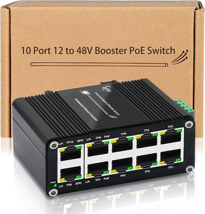 Industrial 10-Port Gigabit PoE Switch, 12–48V DC Input by WelcometoLancan