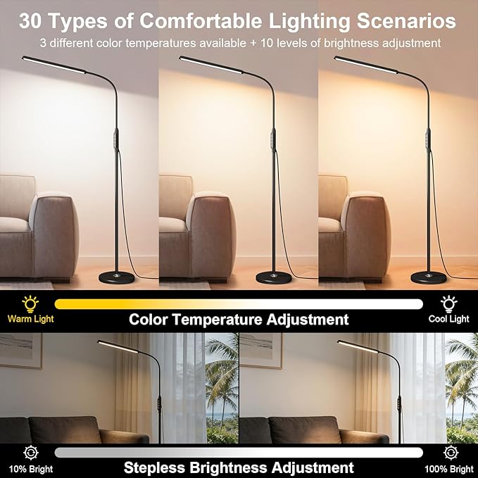 dujunlinghang Bright LED Eye-Protecting Reading Floor Lamps Touch and Remote Dimming 3000-6000k, Tattoo Craft Drawing Makeup Adjustable Gooseneck Standing Light,Living Room Chair Sofa Bedroom Office