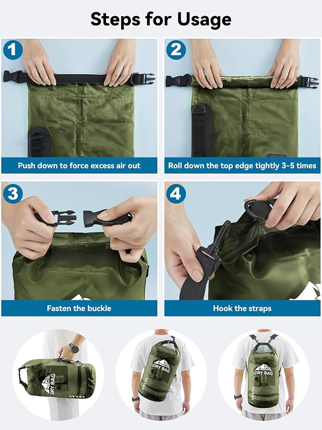 HEETA Dry Bag Waterproof for Women Men, 5L/10L/20L/30L/40L Roll Top Lightweight - Image 5