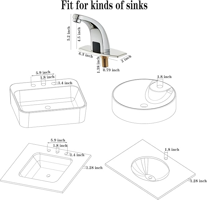 Halo Sanitary Updated H59 Brass Touchless Sensor Faucet for Office, Factory & Commercial with Deck Plate, Chrome Auto Bathroom Sink