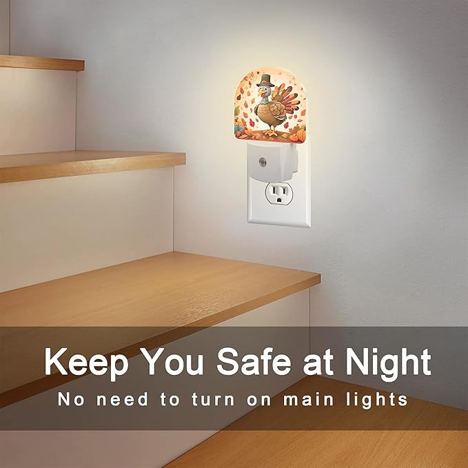 sndheke Cute Cartoon Turkey Night Light for Kids,Thanksgiving Day Fall Autumn Night Light Plug in with Dusk to Dawn Sensor,0.5w Energy Saving Nightlight for Hallway Stairway Kitchen Bedroom