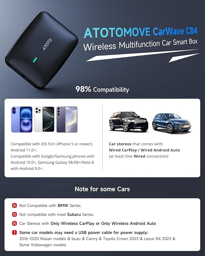 ATOTOMOVE Wireless Magic AI Box CarPlay with OBD2 Scanner, Car Video Streaming Plug & Play Carplay Box for iPhone & Android Auto with AI ChatGPT, Supports YouTube, Netfilx, Dual WiFi, CB4B Upgraded