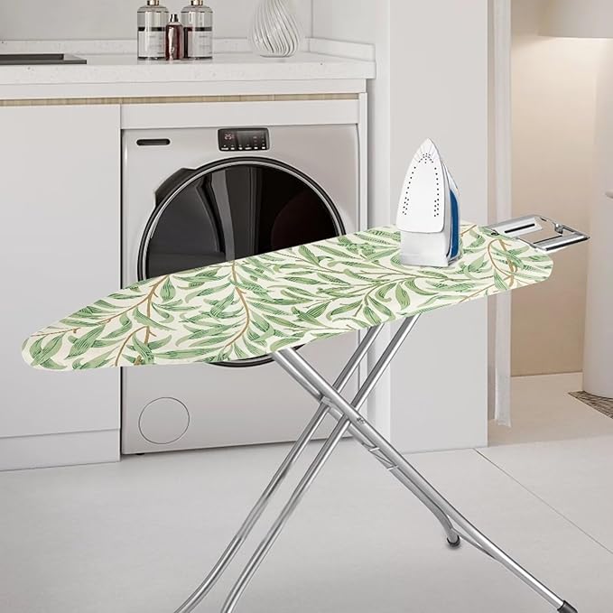 ZCFYGDX Ironing Board Cover Decor 14x45 Inch, Iron Board Cover with Nose Pocket, Nylon Buckle Fastening Stain Resistant Scorch Resistant,Protection Covers with Elastic Edge Fresh Green Leaf Print