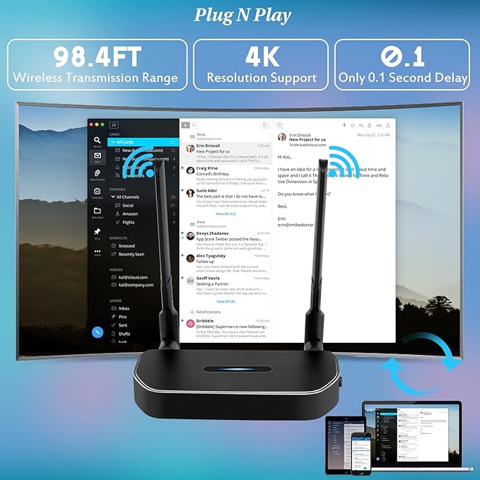 Wireless Hdmi Transmitter and Receiver 4k Kit.One Receiver and Two Transmitter Packages,Switch at Will,Matching Distance 50M VGA Dual Screen Casting Video Audio from PC/Laptop/TikTok to Monitor