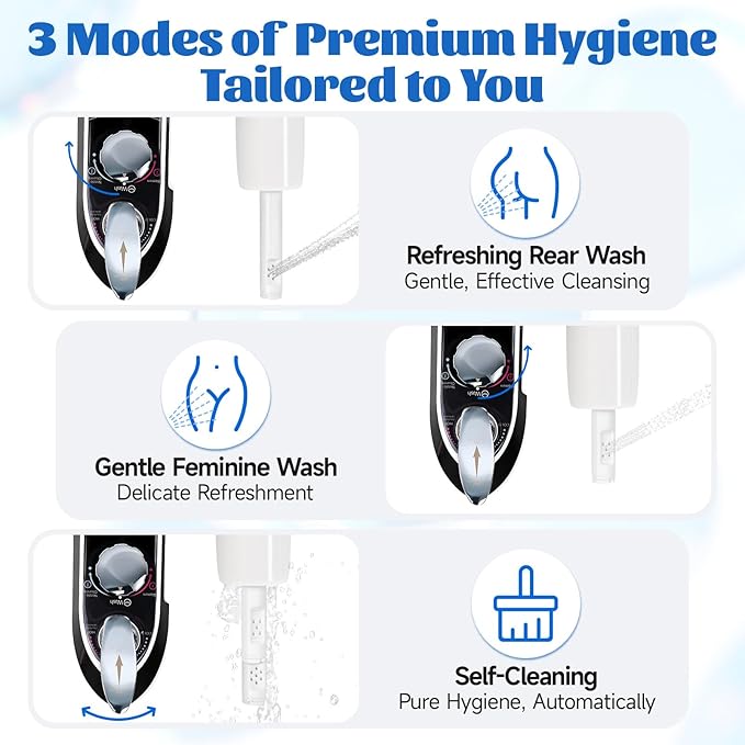 Toilet Attachment for Toilets Seat,Self-Cleaning Hot&Cold Water Bidet-Toilet Attachment for Hygiene,Non-Electric Bidets Sprayer, Adjustable Water Pressure with Bidet Hose for Feminine /Real Wash.