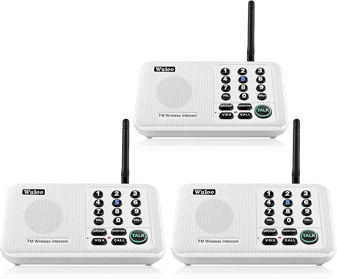 Wuloo Intercoms Wireless for Home 5280 Feet Range 10 Channel 3 Code, Wireless Intercom System for Home House Business Office, Room to Room Intercom, Home Communication System (3 Packs, White)