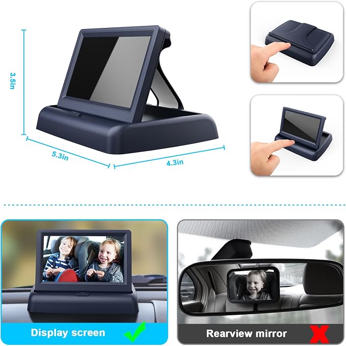 Baby Car Mirror with 4.3'' HD Night Vision Function Display, Safety Car Seat - Image 5