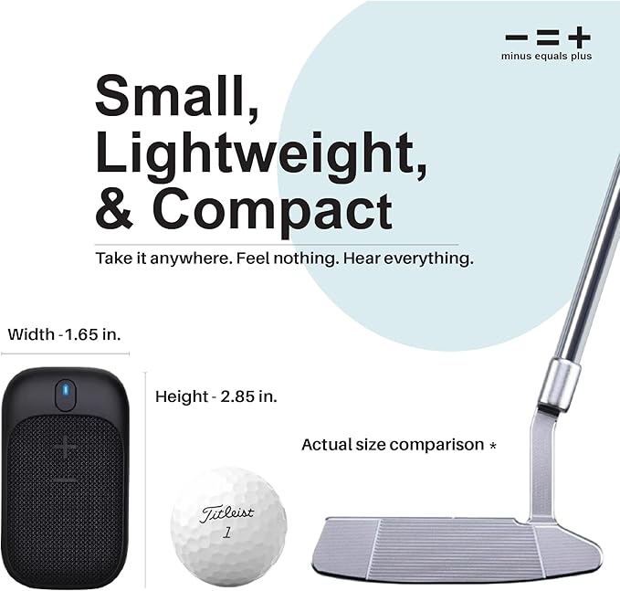 MINUS EQUALS PLUS - = + Golf Speaker/Wireless Wearable Bluetooth Speaker/Portable/Clip on/Up to 18hrs of Battery Life/Built-in Mic for Hands-Free Music and Calls/Water Resistant/Modern Design (Blue)