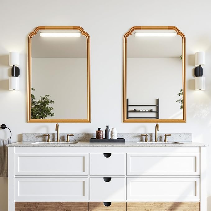 Wood Frame Wall Mirror for Bathroom, Rounded Corner Arch Rectangle Mirror for Entryway, Living Room or Bedroom Home Decor - Light Woodgrain [20" x 30" Natural Color]