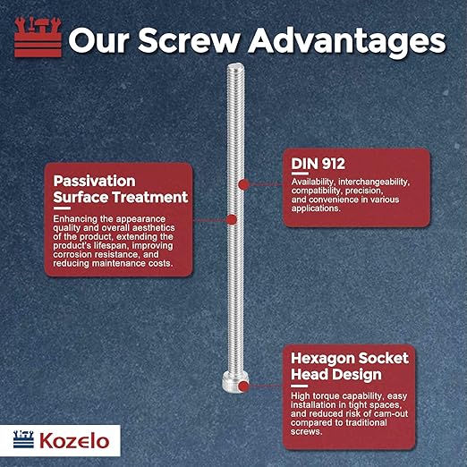 Kozelo 2pcs Socket Head Cap Screws - [M5-0.8 x 175mm] 304 Stainless Steel Allen Socket Drive for Electrical Motor 3D Printing Fan Engine Replacement Use, Silver