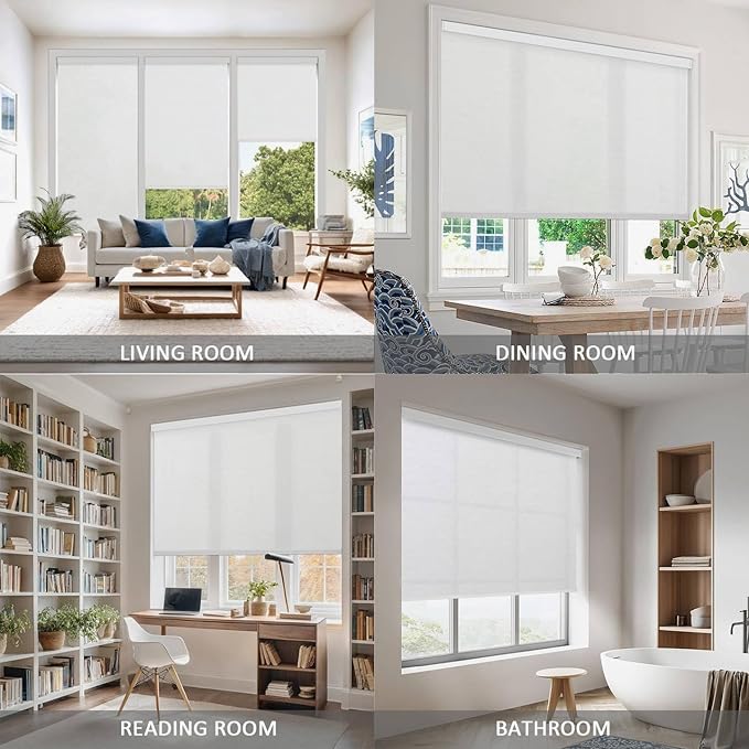 COOLWINDS Motorized Blinds with Remote Cordless Automatic Motorized Shades Custom Blinds for Indoor Windows Smart Curtains with Alexa Google Home(Light Filtering Jacquard White,W57 x H72in)
